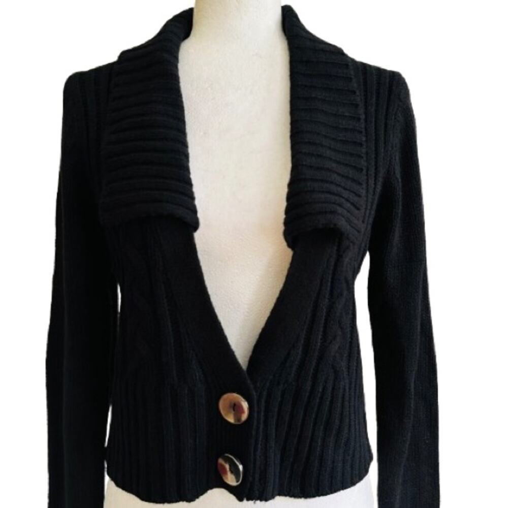 Sweater Project Cardigan Black Shawl Collar Crop Cropped Ribbed Sweater XL NEW - Picture 2 of 12